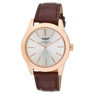 New in Box Gianello Mens 43mm Round Case Leather Strap Watch